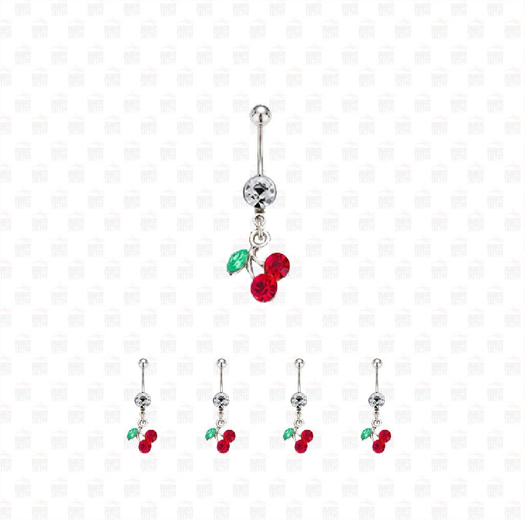 5 Adet Cerrahi Çelik Sallantılı Cherry - Kiraz Göbek Piercing