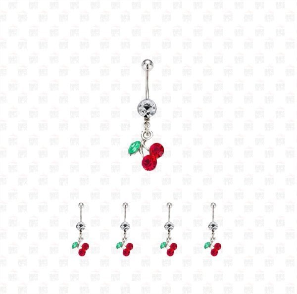5 Adet Cerrahi Çelik Sallantılı Cherry - Kiraz Göbek Piercing