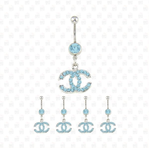 5 Adet Cerrahi Çelik Sallantılı Chanel CC Göbek Piercing