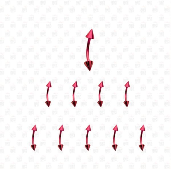 10 Adet Cerrahi Çelik Çift Spike Kırmızı Kaş Piercing