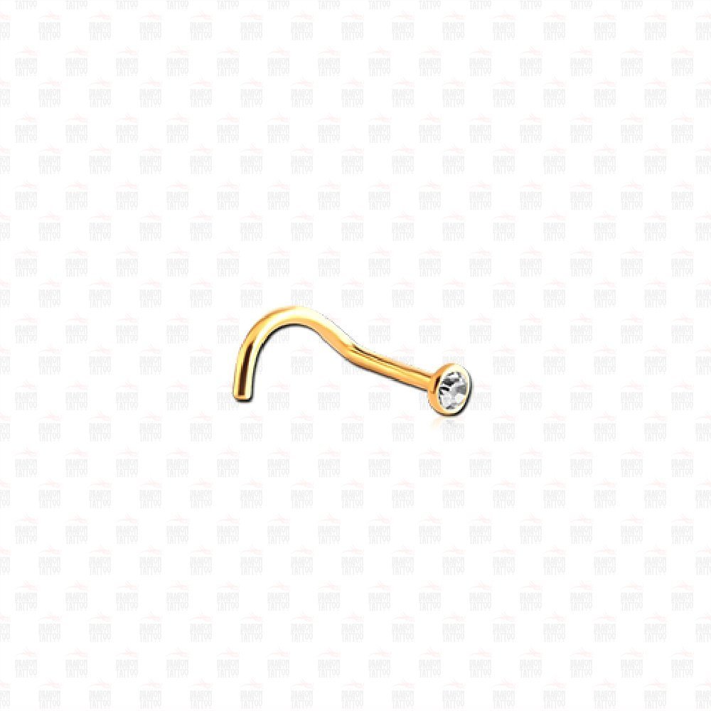 Cerrahi Çelik Altın Sarısı Beyaz Taşlı Burun Hızma - Piercing Bar Kalınlığı 0.8 mm
