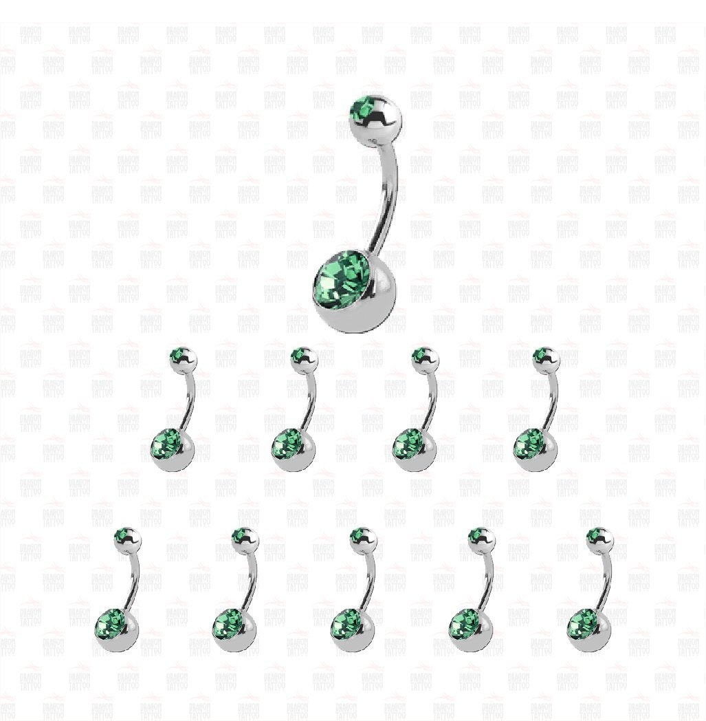 10 Pcs Green Stone Belly Piercing Surgical Steel Double