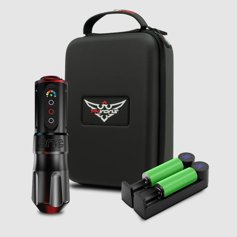 FK Irons One Charcoal 4.0mm Stroke Wireless Tattoo Machine Kablosuz Şarjlı Çift Bataryalı Rotary Dövme Makinesi
