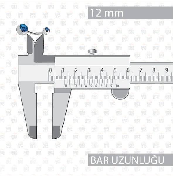 10 Adet Cerrahi Çelik Çift Mavi Taşlı Göbek Piercing