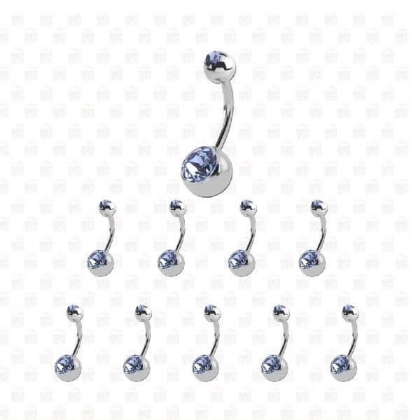 10 Adet Cerrahi Çelik Taşlı Göbek Piercing