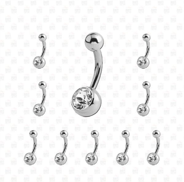 10 Pcs White Stone Belly Piercing Surgical Steel
