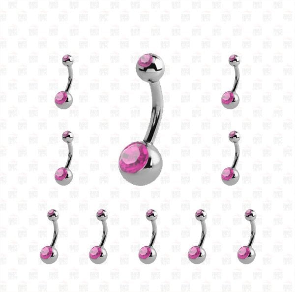 10 Adet Titanyum Çift Taşlı Göbek Piercing