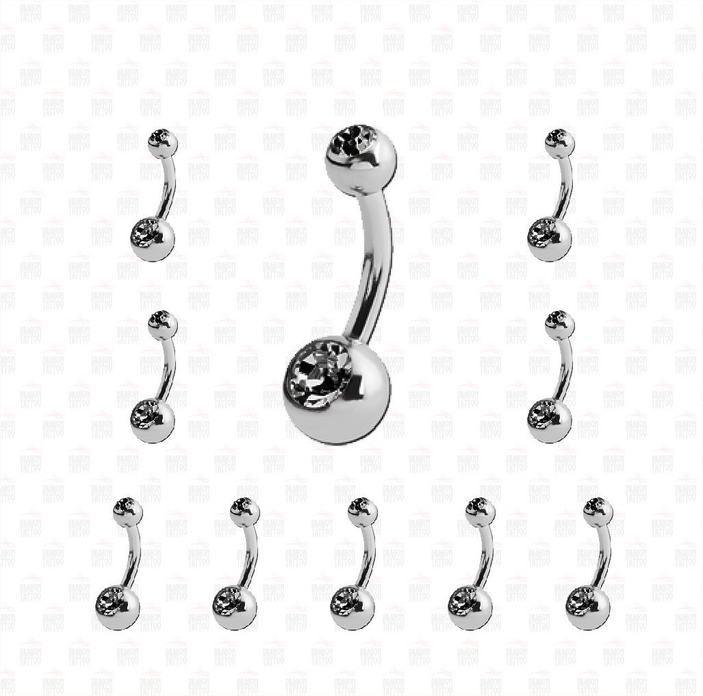 10 Adet Titanyum Çift Kirli Beyaz Taşlı Göbek Piercing
