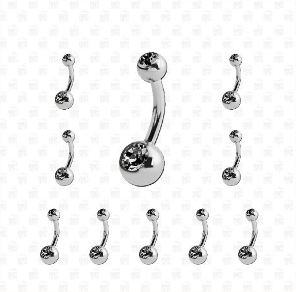 10 Adet Titanyum Çift Kirli Beyaz Taşlı Göbek Piercing