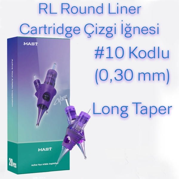 Mast Cyber #10 Kodlu RL Round Liner Long Taper Cartridge Kartuş Dövme Çizgi İğneleri