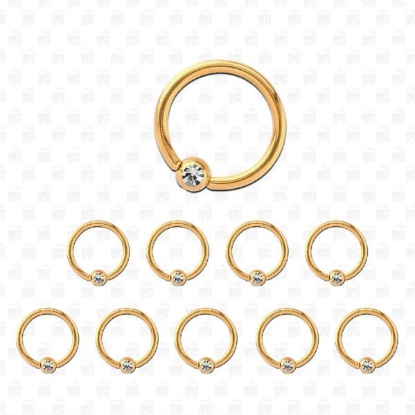 10 Adet Cerrahi Çelik Toplu Beyaz Taşlı Altın Sarısı Halka Piercing