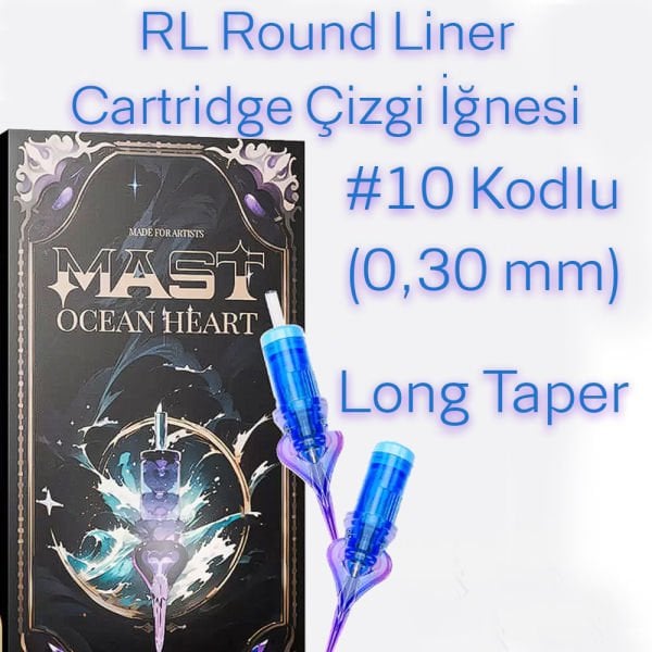 Mast Ocean Heart #10 Kodlu RL Round Liner Long Taper Cartridge Kartuş Dövme Çizgi İğneleri