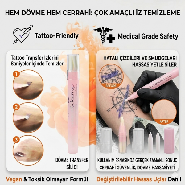 Magic Eraser Dövme Transfer Silici ve Cerrahi Çizim Kalemi Silici Kalem