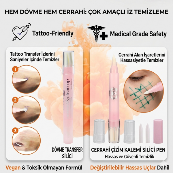 Magic Eraser Dövme Transfer Silici ve Cerrahi Çizim Kalemi Silici Kalem