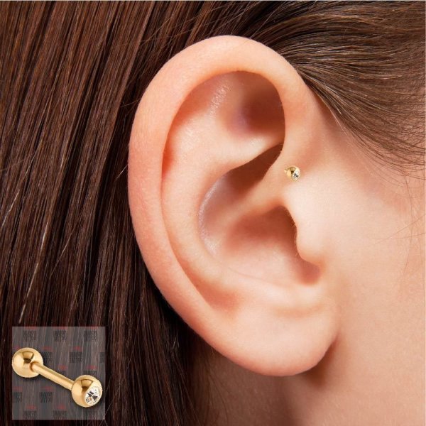 10 Adet Cerrahi Çelik Altın Sarısı Beyaz Taşlı Kulak Piercing
