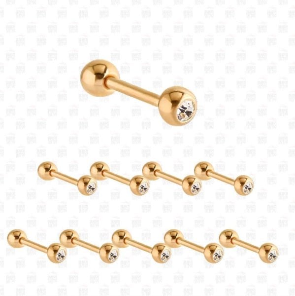 10 Adet Cerrahi Çelik Altın Sarısı Beyaz Taşlı Kulak Piercing