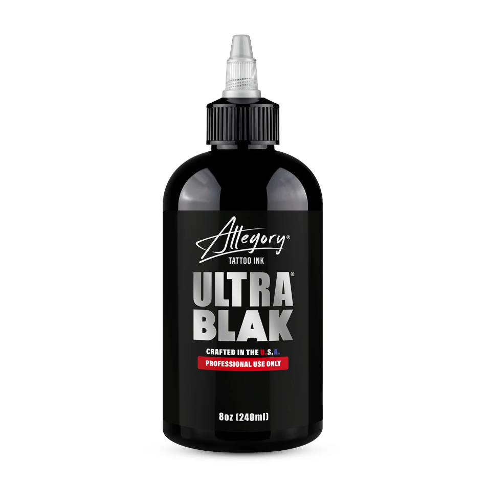 Allegory Ultra Blak Premium Çizgi ve Dolgu için Siyah Dövme Boyası 8 oz 240 ml