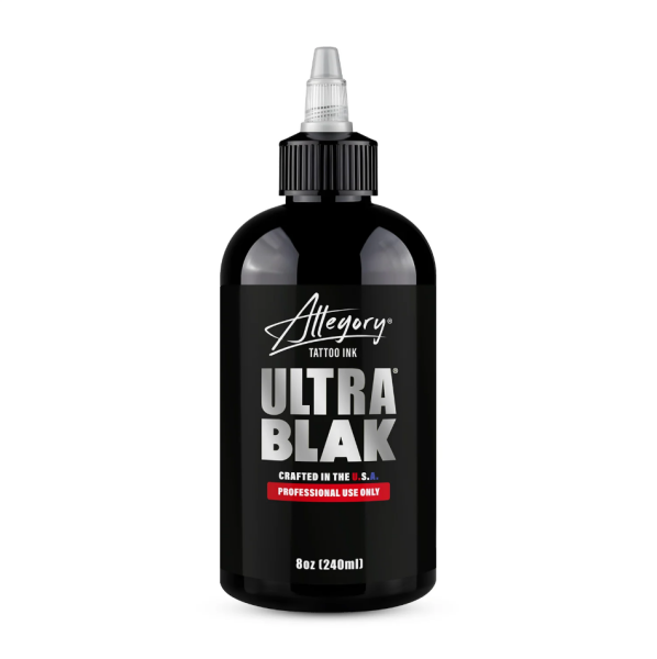 Allegory Ultra Blak Premium Çizgi ve Dolgu için Siyah Dövme Boyası 8 oz 240 ml