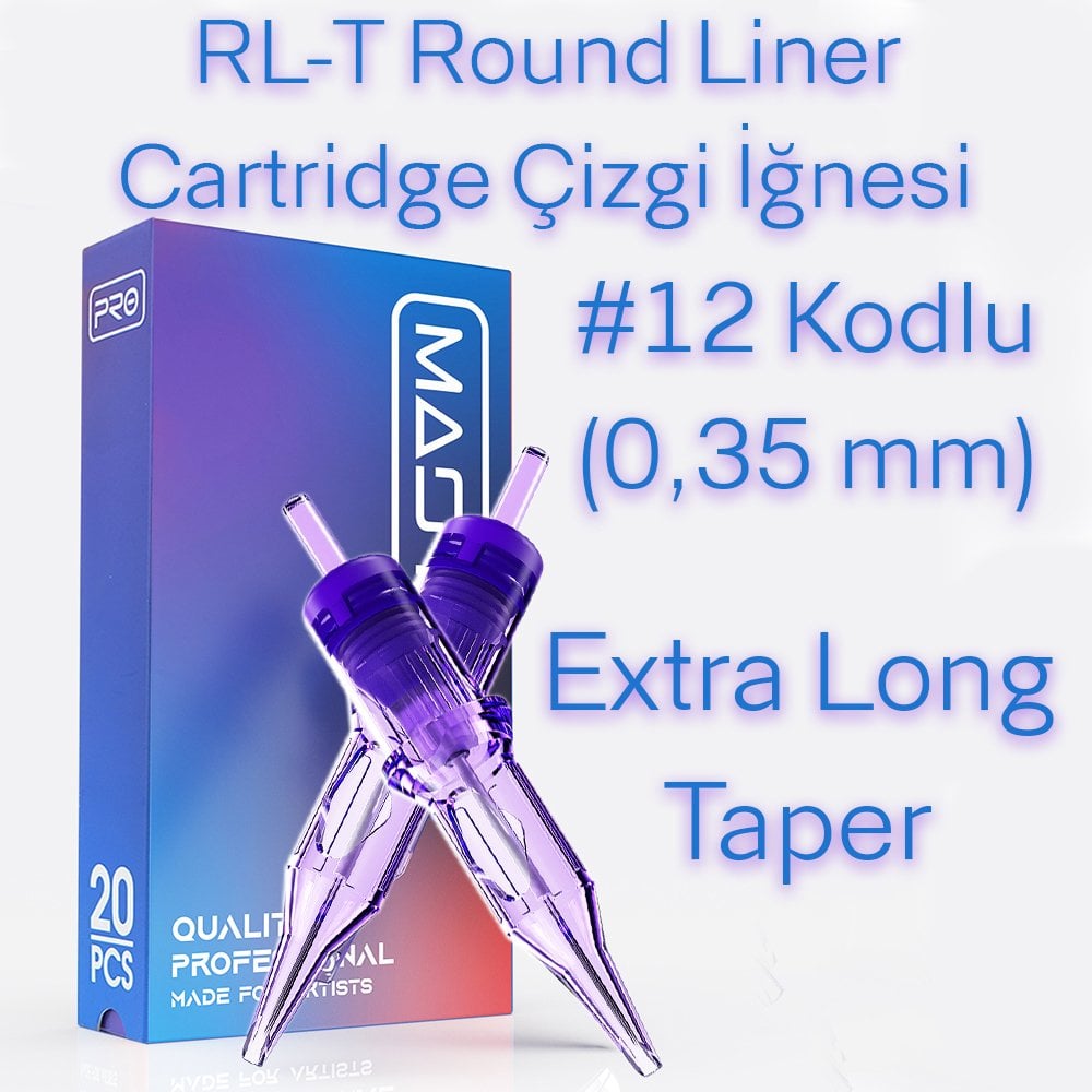 Mast Pro #12 Kodlu RL-T Round Liner Extra Long Taper Cartridge Kartuş Dövme Kartuş Çizgi İğneleri