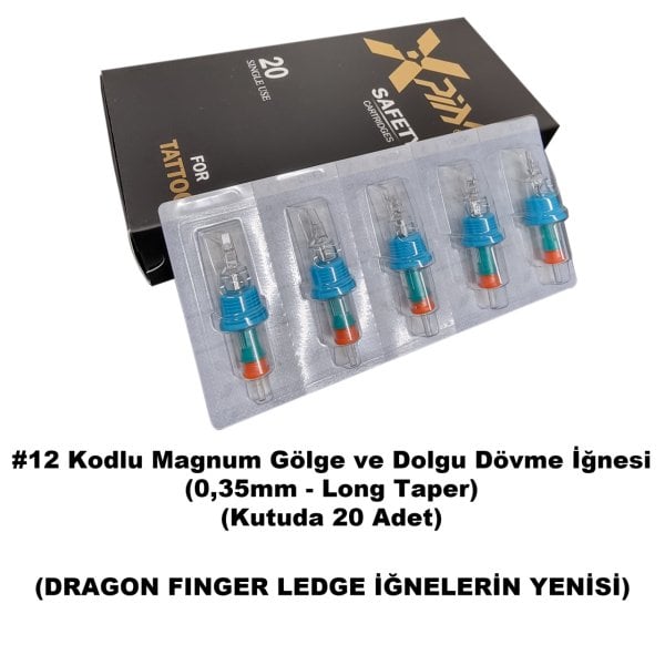 Dragon Xpin Finger Ledge #12 Kodlu Magnum Long Taper Kartuş Dövme İğnesi Gölge ve Dolgu İçin Cartridge İğne 1205 M1