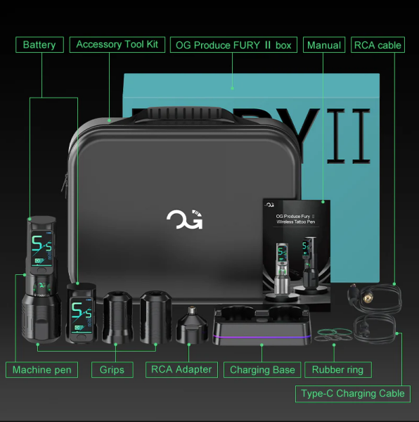 OG Produce Fury II Çift Bataryalı Kablosuz Pen Dövme ve Saç Simülasyon SMP Makinesi