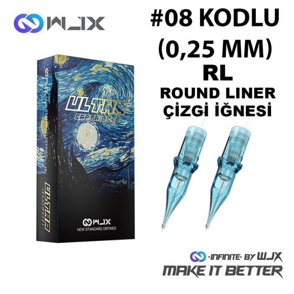 WJX Ultra #08 Kodlu RL Round Liner Long Taper Cartridge Kartuş Dövme Çizgi İğneleri