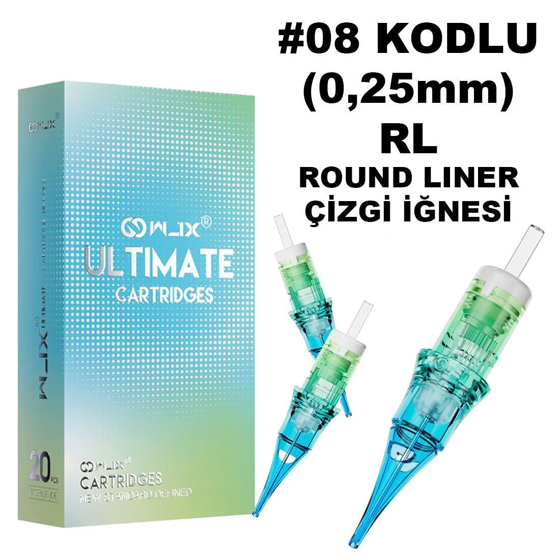 WJX Ultimate #08 Kodlu RL Round Liner Long Taper Cartridge Kartuş Dövme Çizgi İğneleri