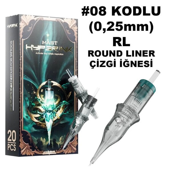Mast Hyperink #08 Kodlu RL Round Liner Long Taper Cartridge Kartuş Dövme Çizgi İğneleri