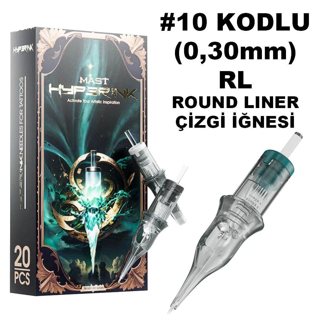 Mast Hyperink #10 Kodlu RL Round Liner Long Taper Cartridge Kartuş Dövme Çizgi İğneleri
