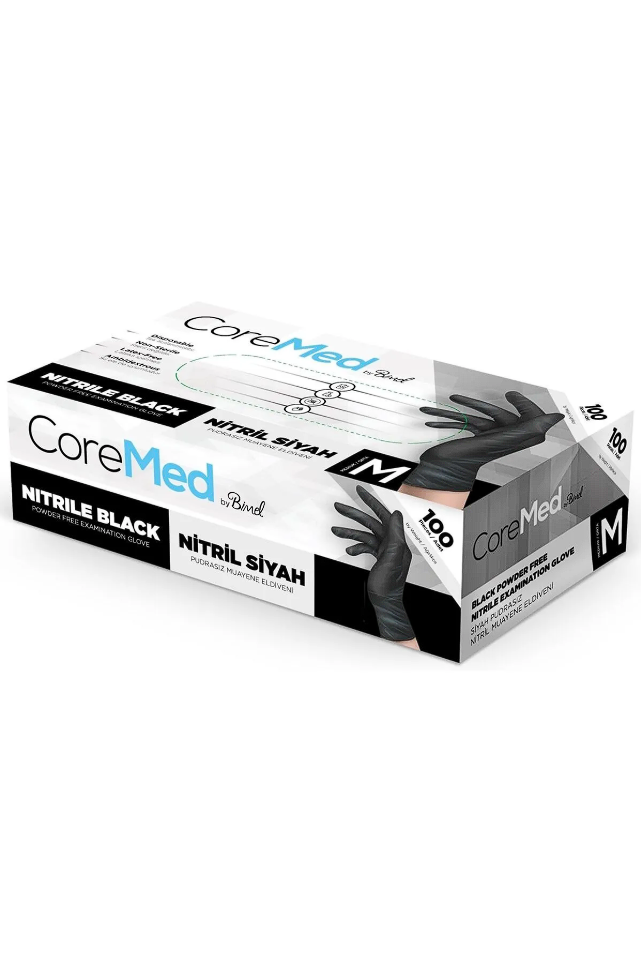 Coremed Eldiven Nitril Siyah M Medium Orta Boy (Kutu - 100 Adet)