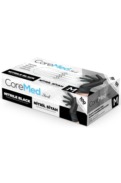 Coremed Eldiven Nitril Siyah M Medium Orta Boy (Kutu - 100 Adet)
