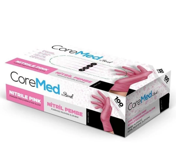 Coremed Eldiven Nitril Pembe S Small Küçük Boy (Kutu - 100 Adet)