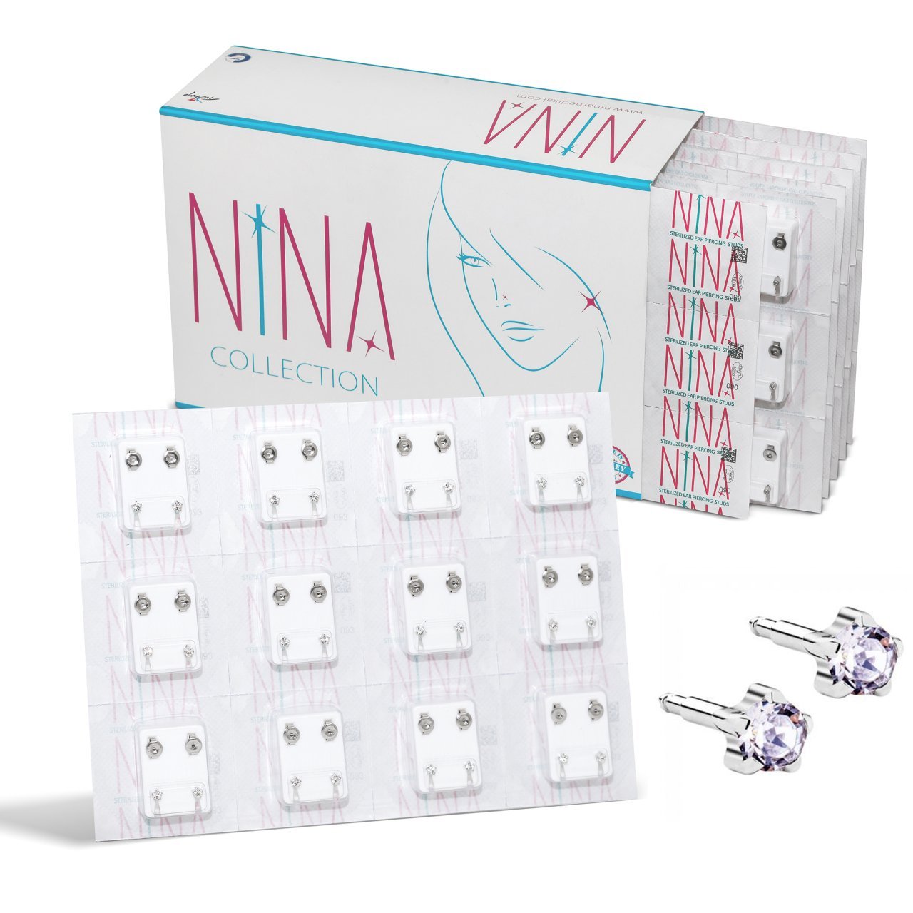 Nina İlk Delim Küpesi Tırnaklı Taşlı Gri 12 Çift (24 Adet)