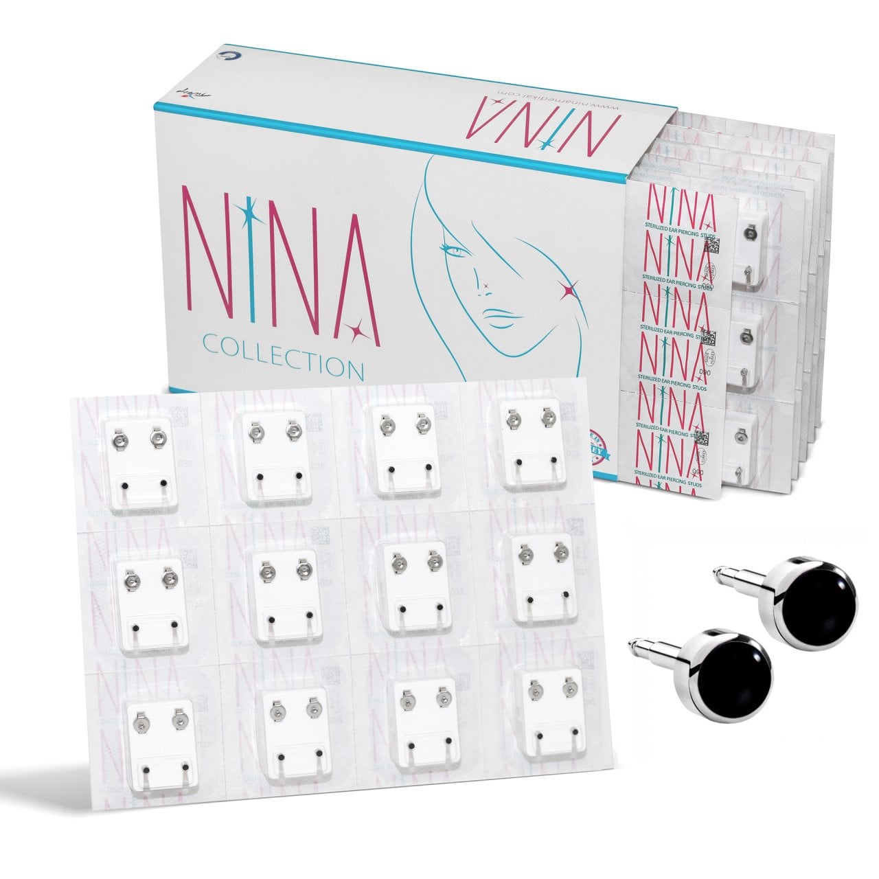 Nina İlk Delim Küpesi Siyah Taşlı Gri 12 Çift (24 Adet) Nina İlk Delim Küpesi Siyah Taşlı Gri 12 Çift (24 Adet) Büyük