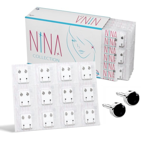 Nina İlk Delim Küpesi Siyah Taşlı Gri 12 Çift (24 Adet) Nina İlk Delim Küpesi Siyah Taşlı Gri 12 Çift (24 Adet) Büyük