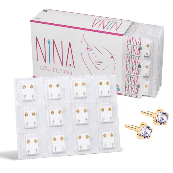 Nina İlk Delim Küpesi Tırnaklı Taşlı Altın Sarısı 12 Çift (24 Adet) Nina İlk Delim Küpesi Tırnaklı Taşlı Altın Sarısı 12 Çift (24 Adet) Büyük