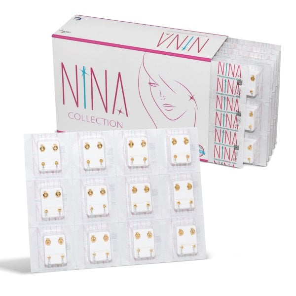 Nina İlk Delim Küpesi Karışık Şekilli Altın Sarısı 12 Çift (24 Adet)