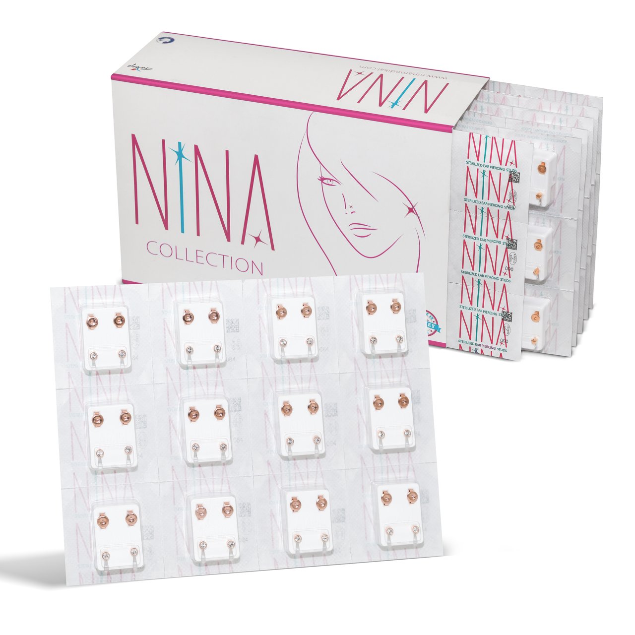 Nina İlk Delim Küpesi Taşlı Rose Gold Bronz Renk 12 Çift (24 Adet) Nina İlk Delim Küpesi Taşlı Rose Gold Bronz Renk 12 Çift (24 Adet) Büyük