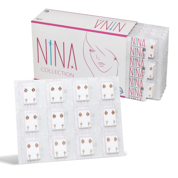 Nina İlk Delim Küpesi Taşlı Rose Gold Bronz Renk 12 Çift (24 Adet) Nina İlk Delim Küpesi Taşlı Rose Gold Bronz Renk 12 Çift (24 Adet) Büyük