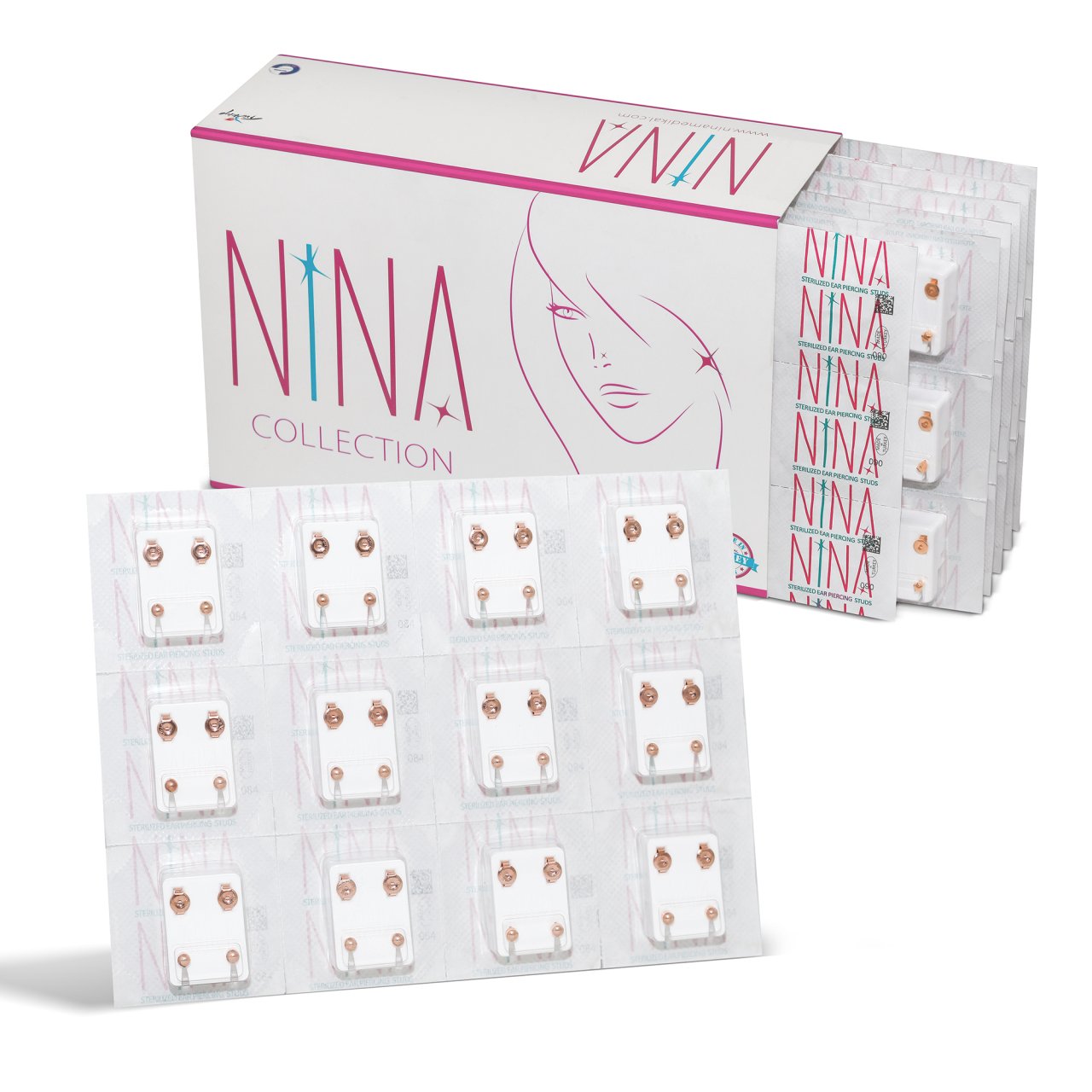 Nina İlk Delim Küpesi Taşsız Rose Gold Bronz Renk 12 Çift (24 Adet)