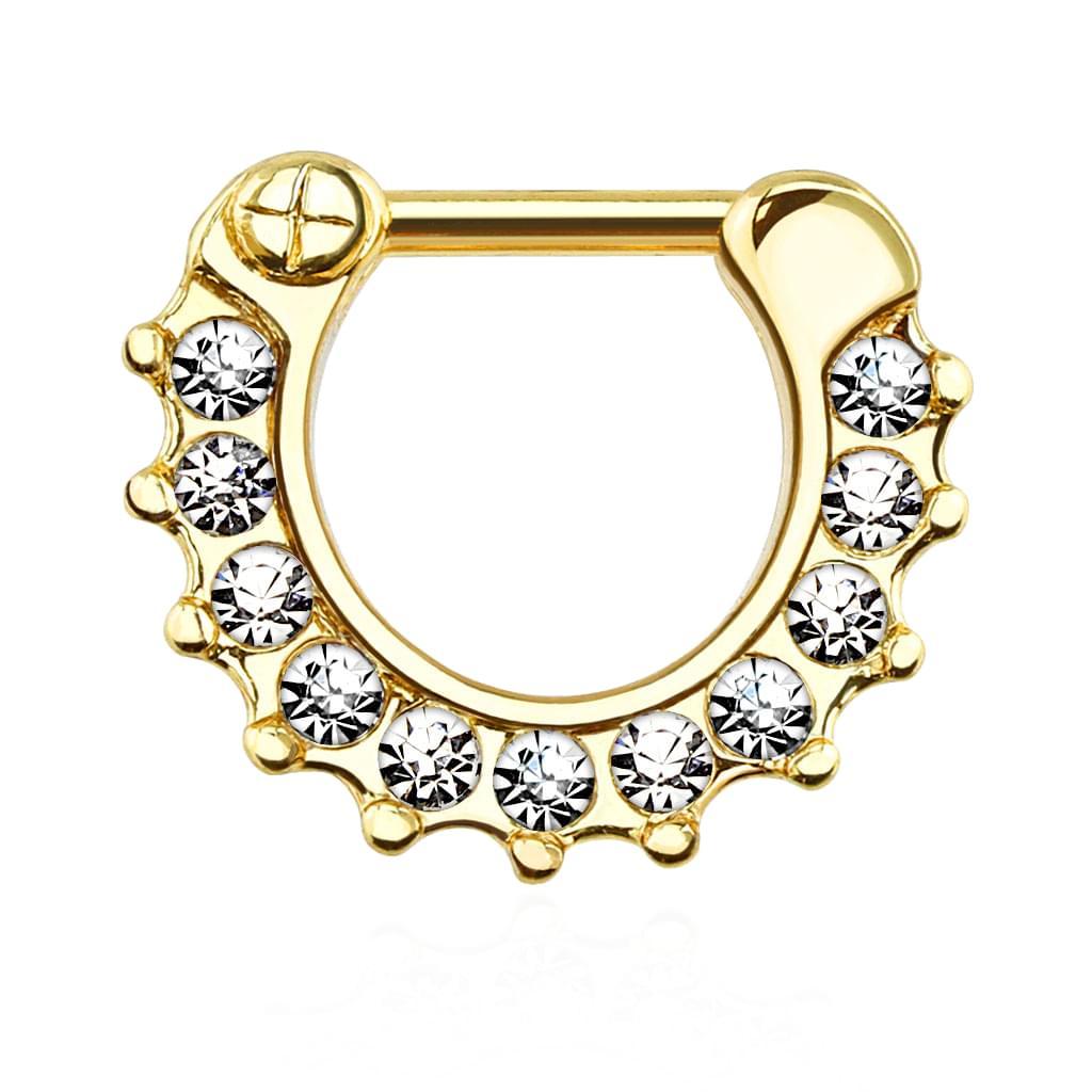 Cerrahi Çelik Clicker Göğüs ve Septum Piercing Taşlı Altın Sarısı