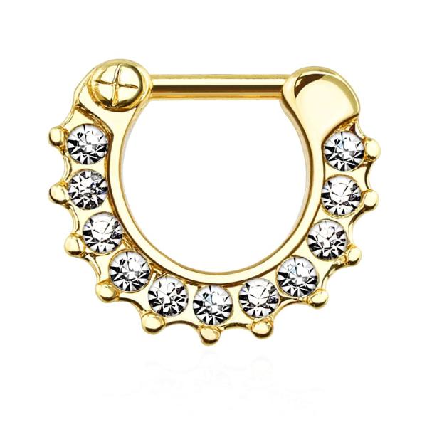 Cerrahi Çelik Clicker Göğüs ve Septum Piercing Taşlı Altın Sarısı
