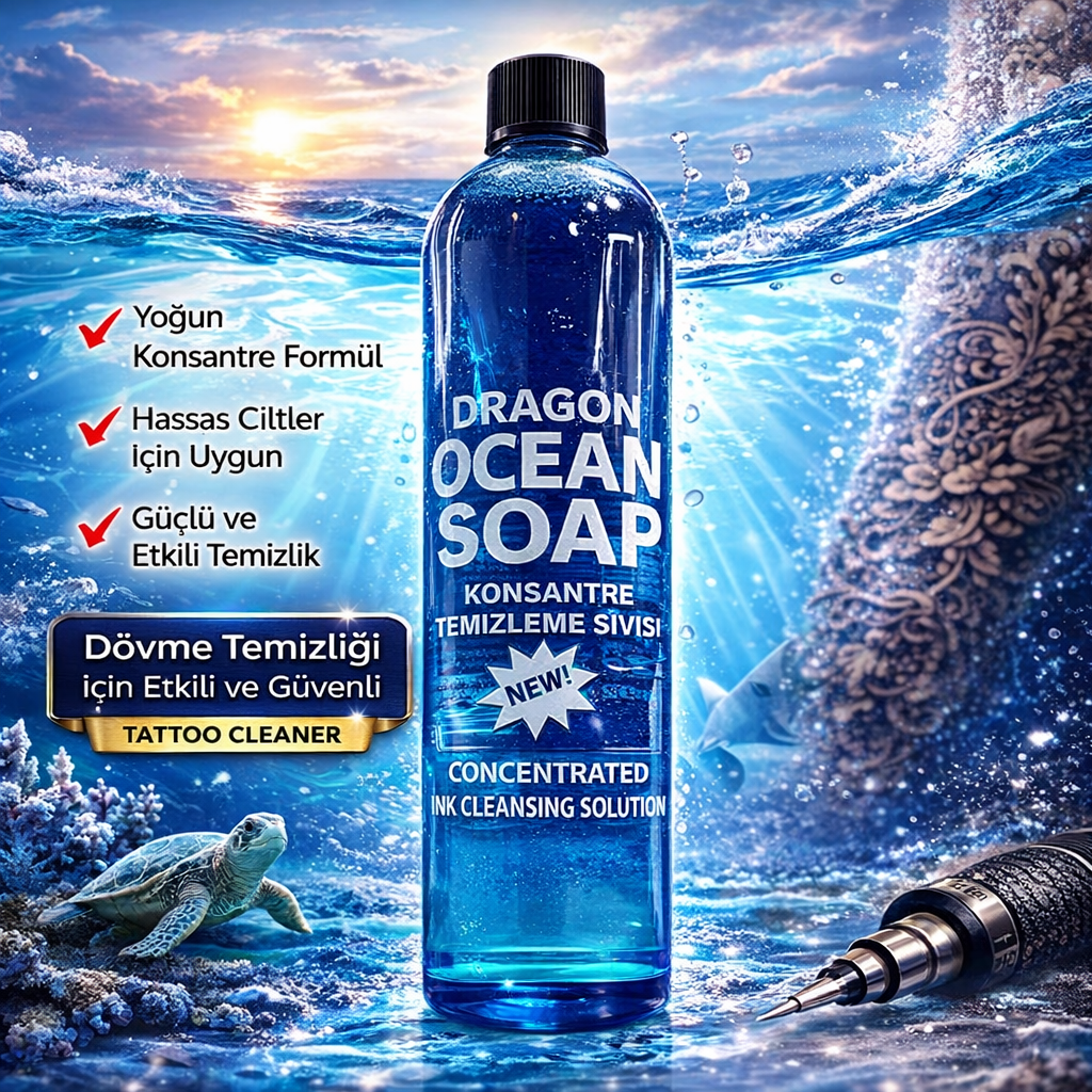 Dragon Ocean Soap Konsantre Cilt Temizleme Sıvısı 400ml (Dövme, Kalıcı Makyaj, Microblading) Sabun Su Tattoo Clean