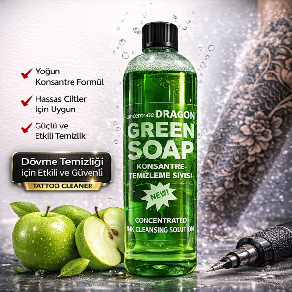Dragon Green Soap Konsantre Cilt Temizleme Sıvısı 400ml (Dövme, Kalıcı Makyaj, Microblading) Yeşil Sabun Su Tattoo Clean