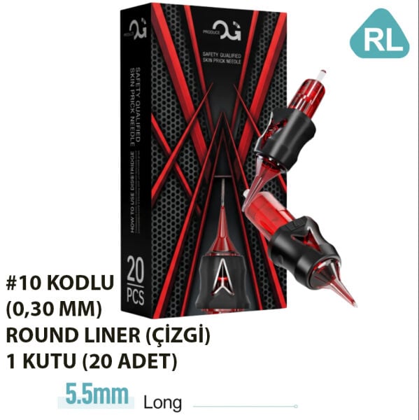 OG Produce Red Arrow #10 Kodlu RL Round Liner Çizgi Cartridge Kartuş Dövme İğnesi 1 Kutu (20 Adet)
