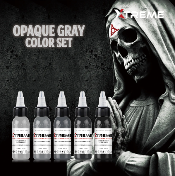 Xtreme Ink Opaque Gray Set 1 oz 30 ml Gri Dövme Boyası Seti 5 Renk Gri Set