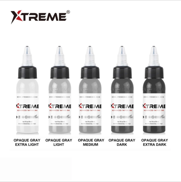 Xtreme Ink Opaque Gray Set 1 oz 30 ml Gri Dövme Boyası Seti 5 Renk Gri Set
