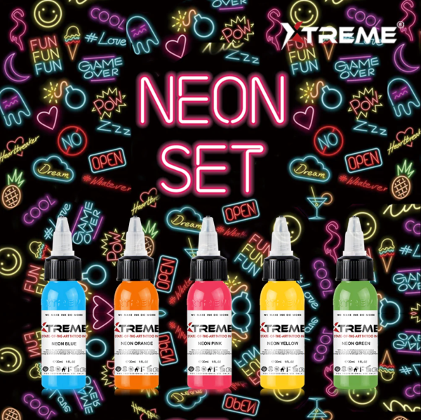 Xtreme Ink Neon Color Set 1 oz 30 ml Dövme Boyası Seti 5 Renk