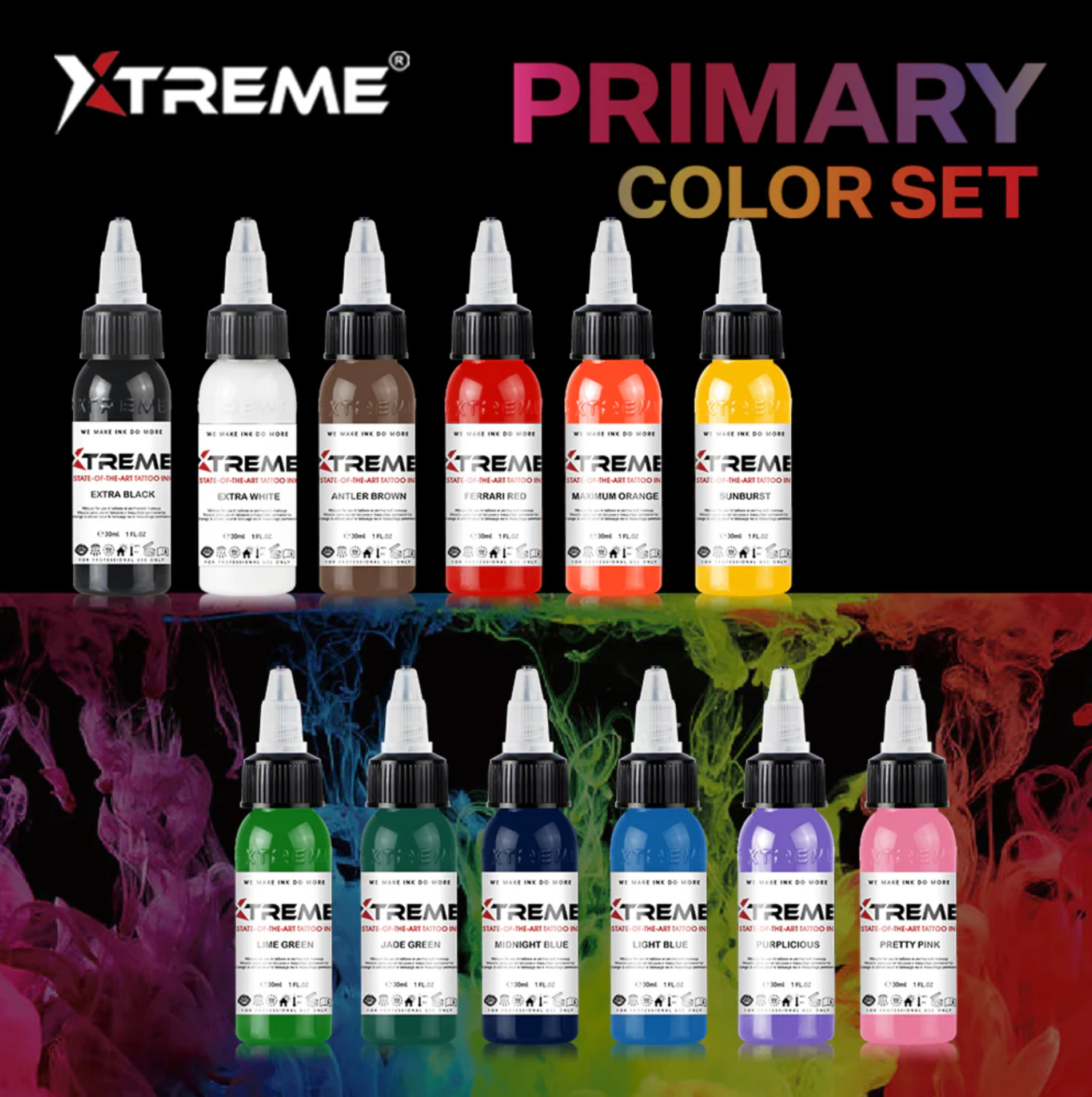 Xtreme Ink Primary Color Set 1 oz 30 ml Dövme Boyası Seti 12 Renk