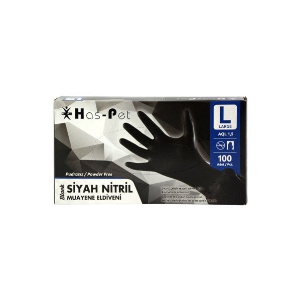 Eldiven Nitril Siyah L Large Büyük Boy Has-Pet (Kutu - 100 Adet) Haspet